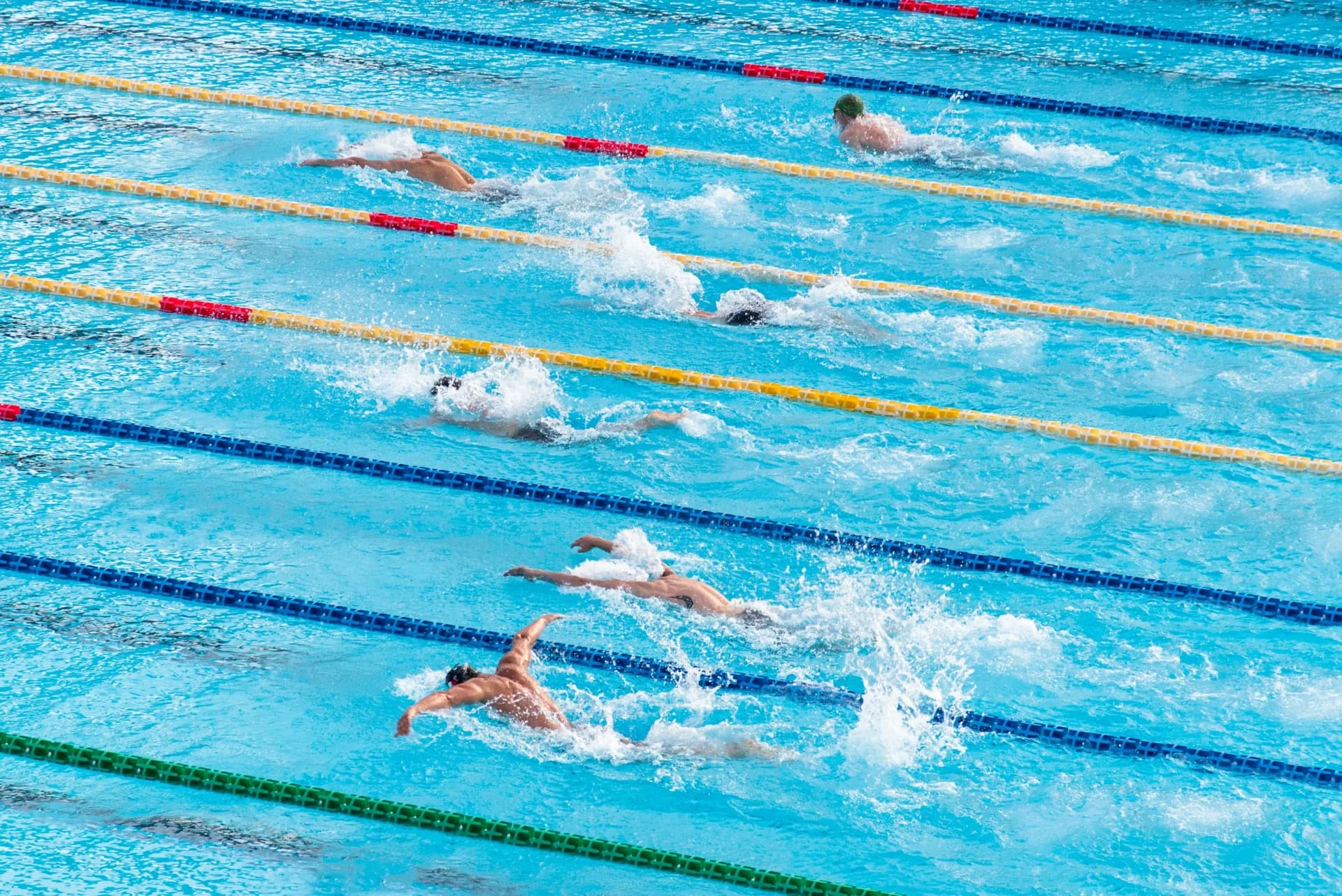 Small group swimming lesson with a coach in the pool