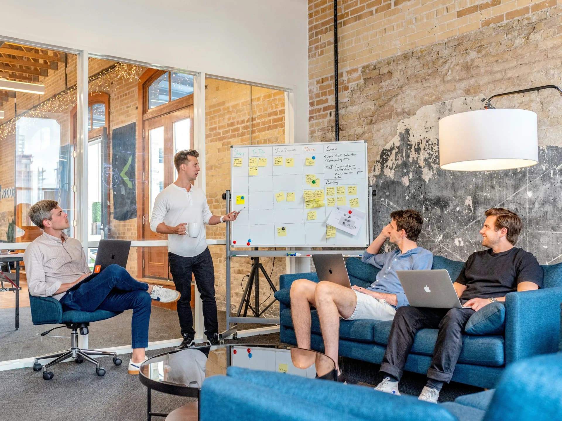 Team presenting analytics results in a strategy meeting