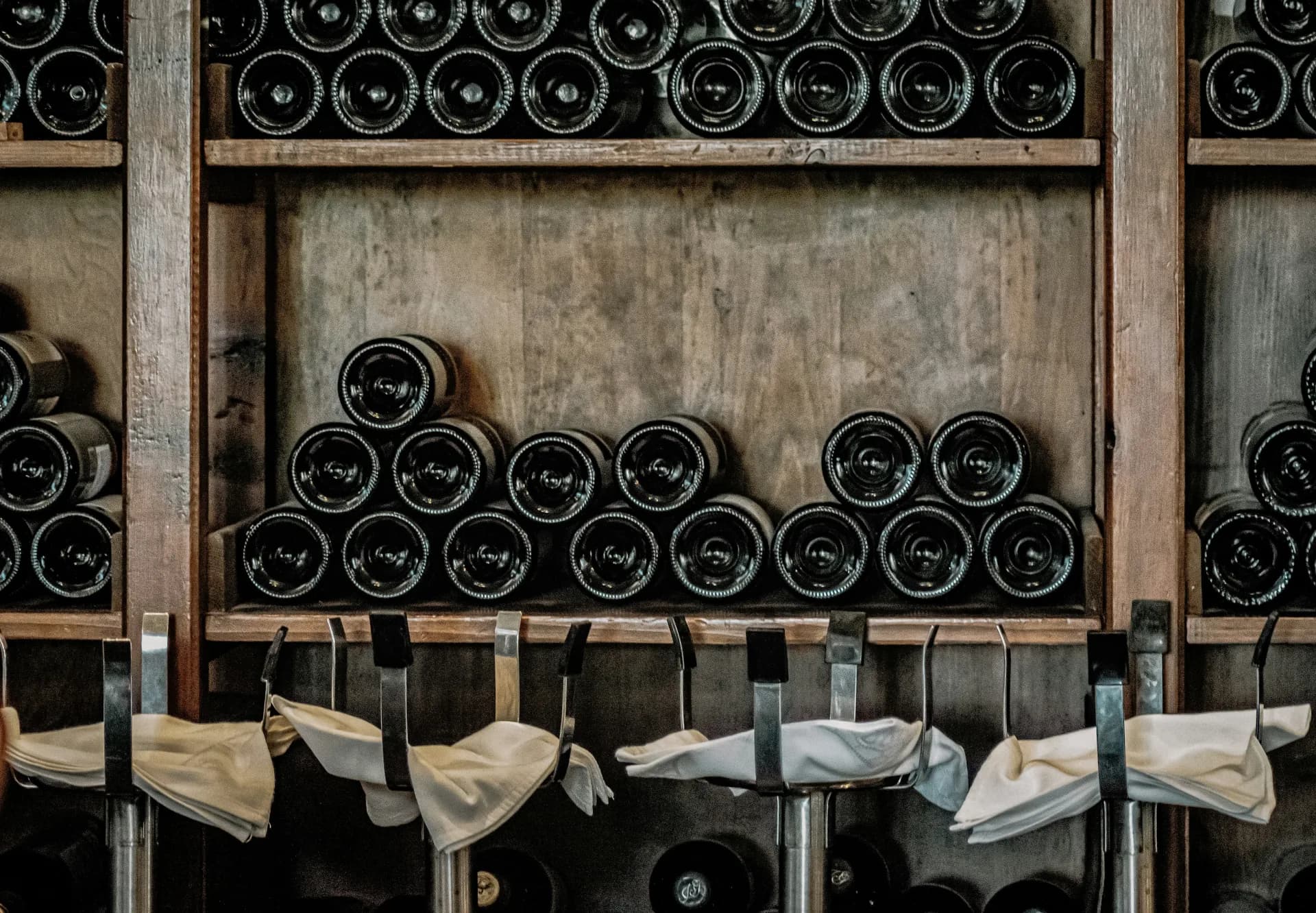 Close-up of a wine bottle label on a merchant shelf