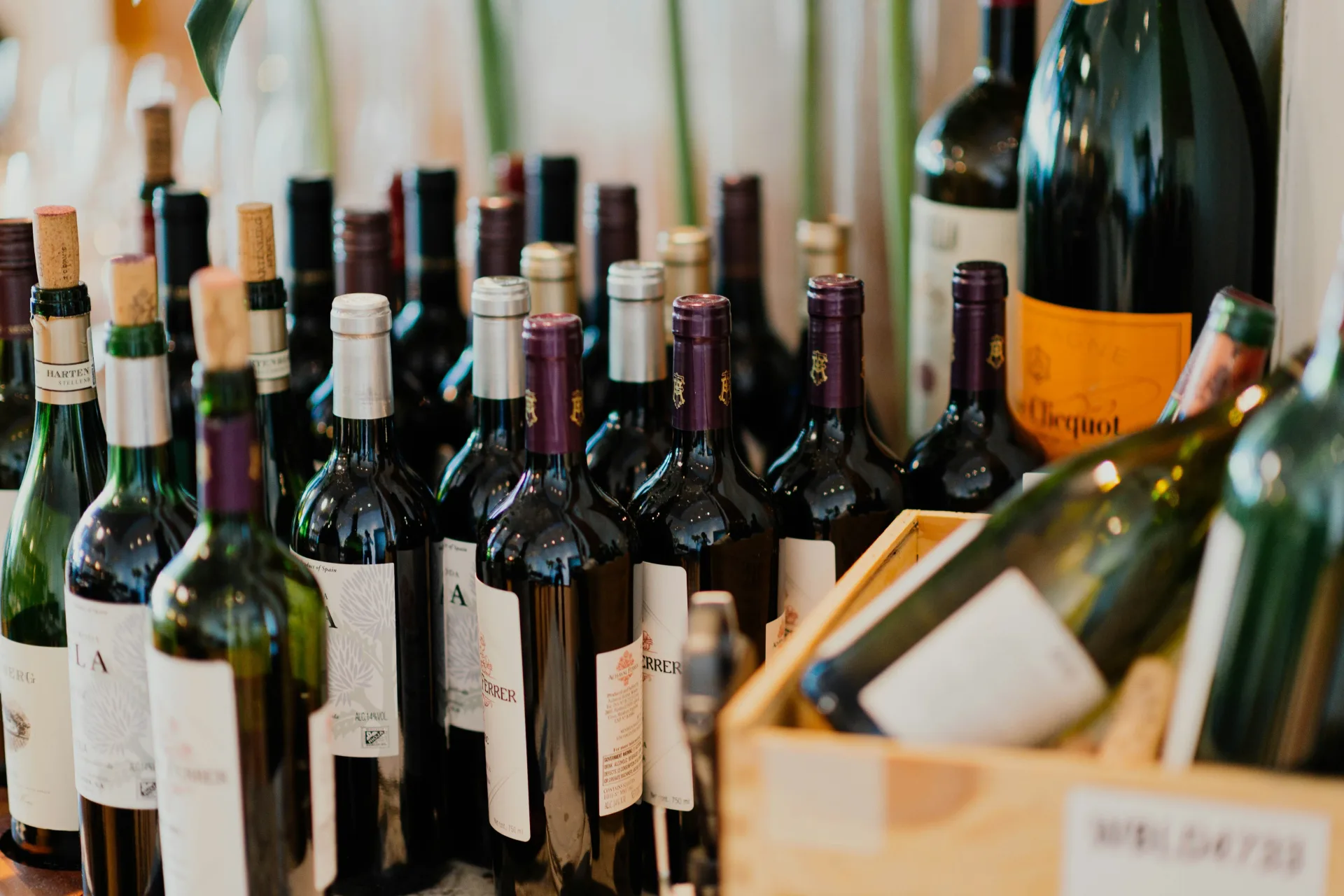 A subscription wine case with bottles and packing paper ready to be opened at home