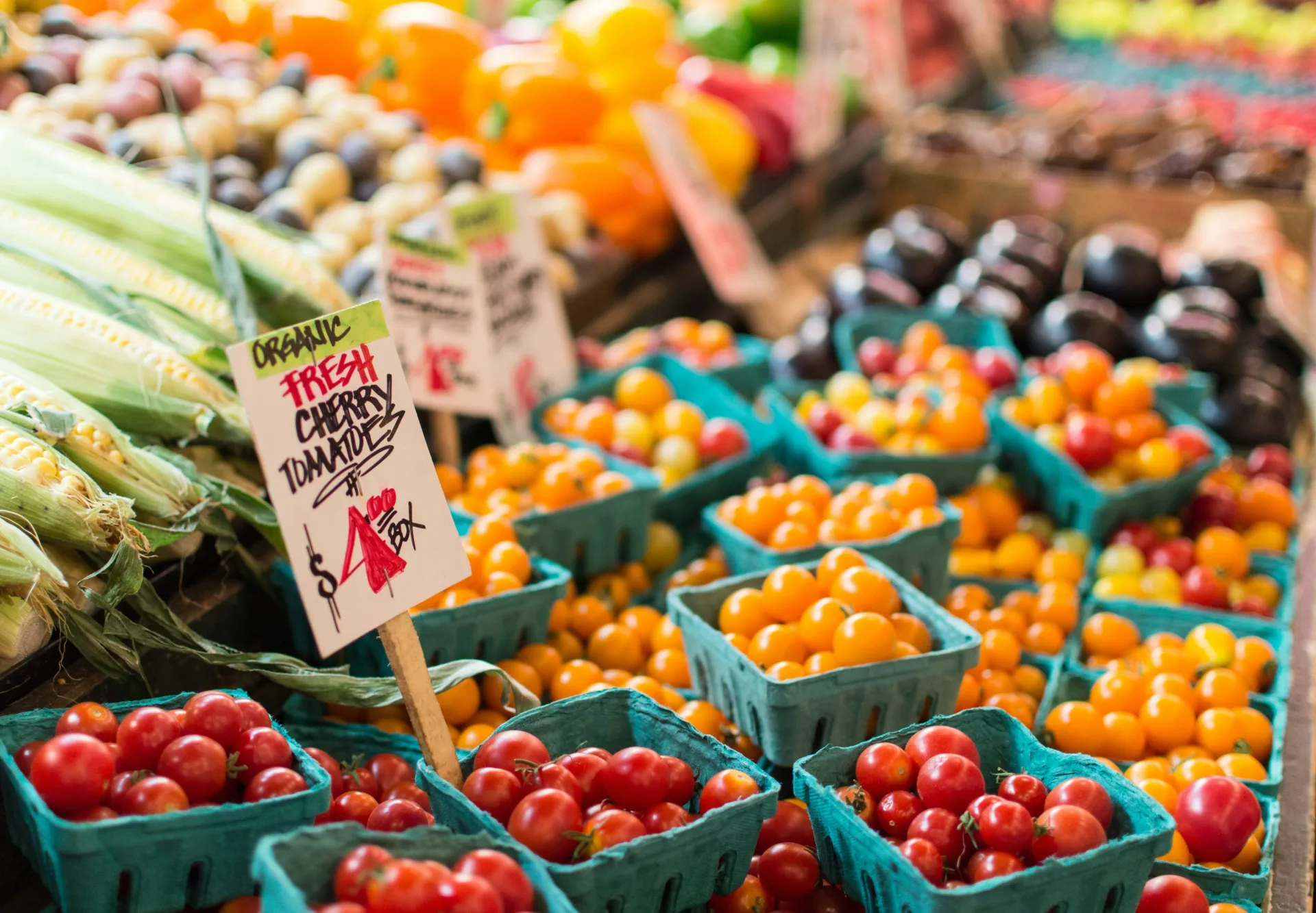 Fresh produce being sorted for delivery from a farm market